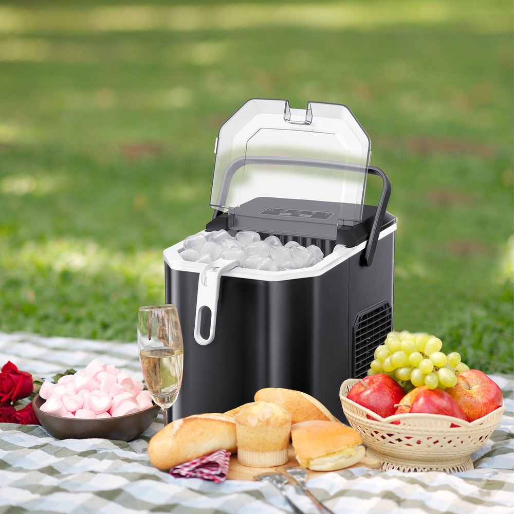 YUKOOL Countertop Ice Maker,Handle Portable Ice Maker,24H/26lbs,8Min/9 Ice Cubes