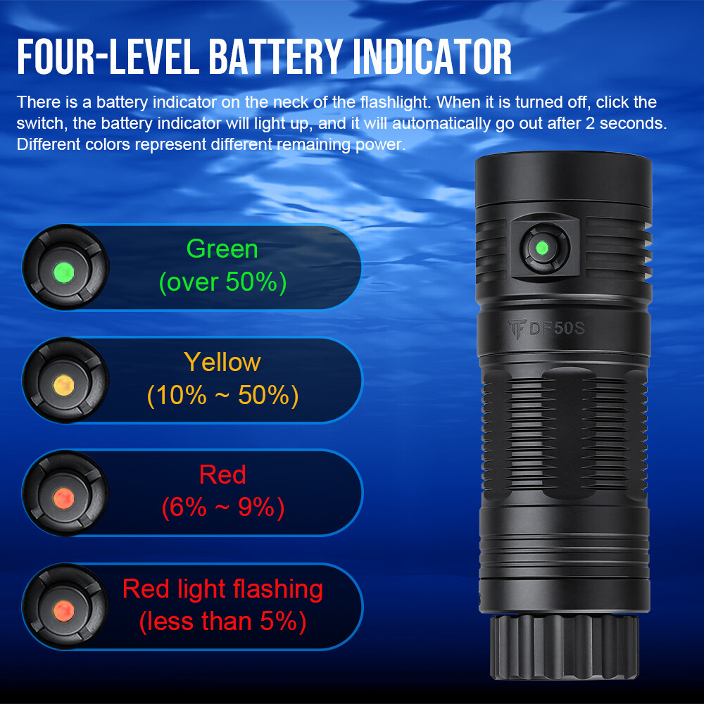 Trustfire DF50S 6500LM TypeC Charging Diving Light Scuba Flashlight 3 Modes R