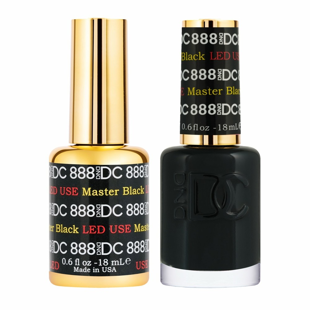 DND DC 888 Master Black (solid Black) LED Gel Polish & Matching Lacquer .6 Fl Oz
