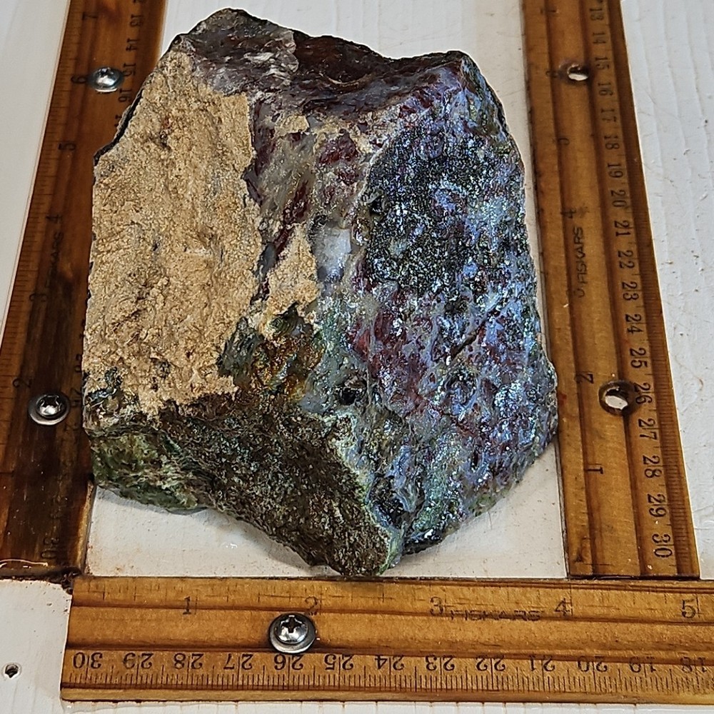 Red lightning agate rough. Beautiful blue color and moss pattern, 2LBs 2.0oz