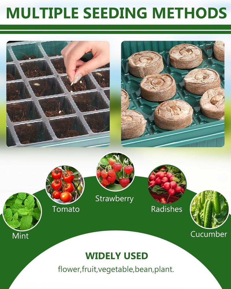40 Cell Seed Starter Kit with Grow Light and Graphene Heating Mat, Reusable Seed