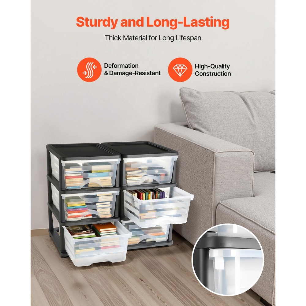 Uimoso 2 Pack Plastic Storage Drawers Organizer with 6 Compartments
