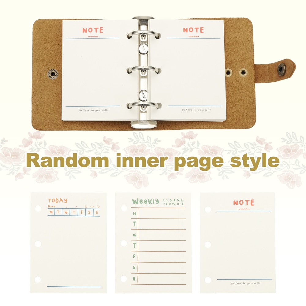 A9 Leather Journal, 3 Ring Notebook Binder Planner Loose Leaf, Brown