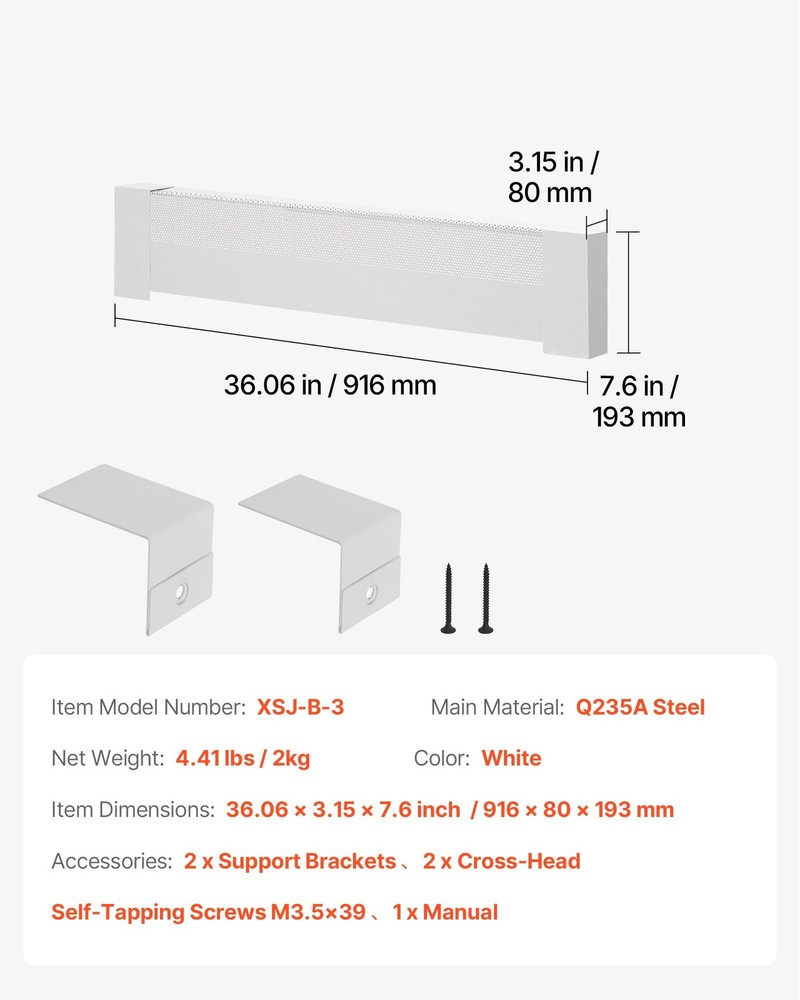 HOT/ Baseboard Heater Covers, Basic Series 3 ft Standard Electric Heating Unit