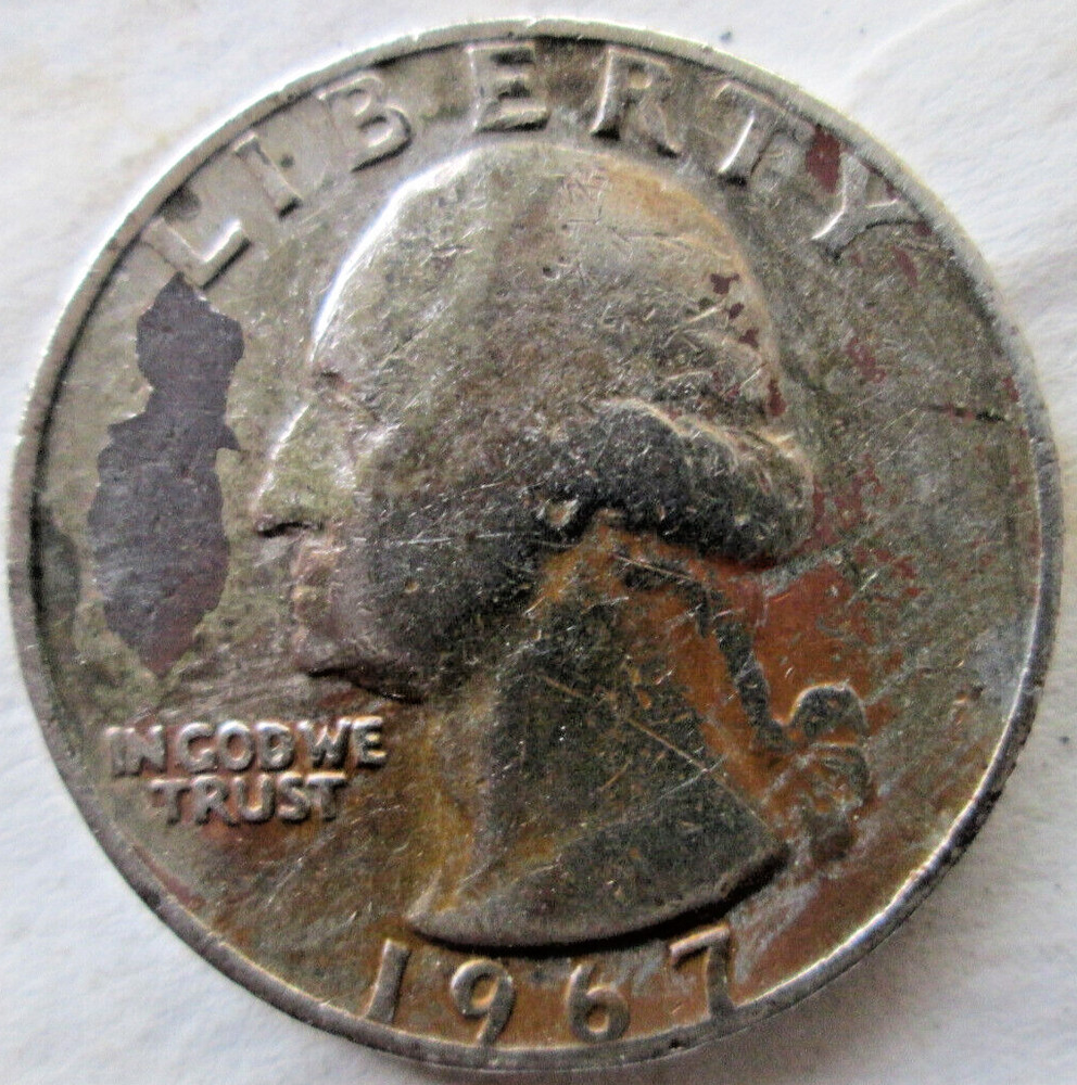 1967-P WASHINGTON, WEAK DEFECTIVE CLAD PLATING ERROR, VF/XF, CIRCULATED