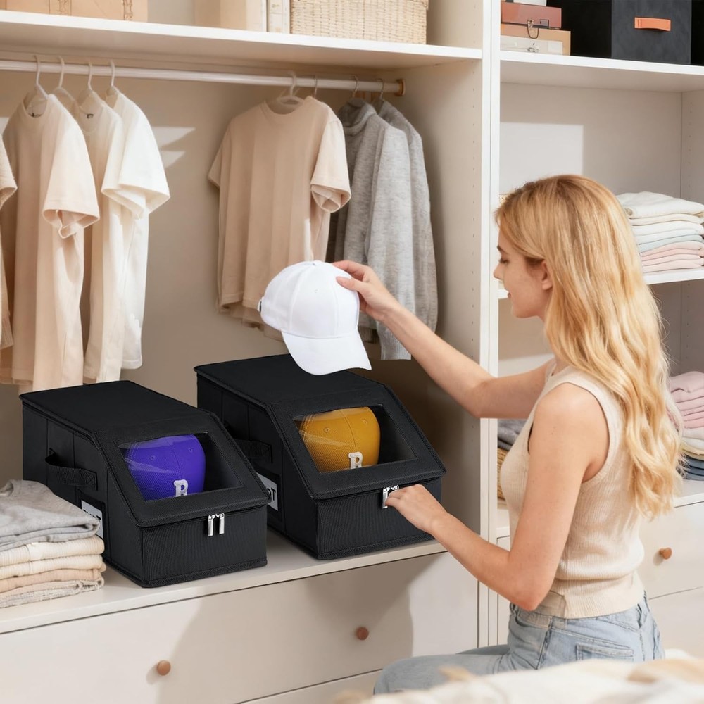 2 Pack Stackable Hat Storage Baseball Caps Holds 28 Caps Closet Organizer Box W/