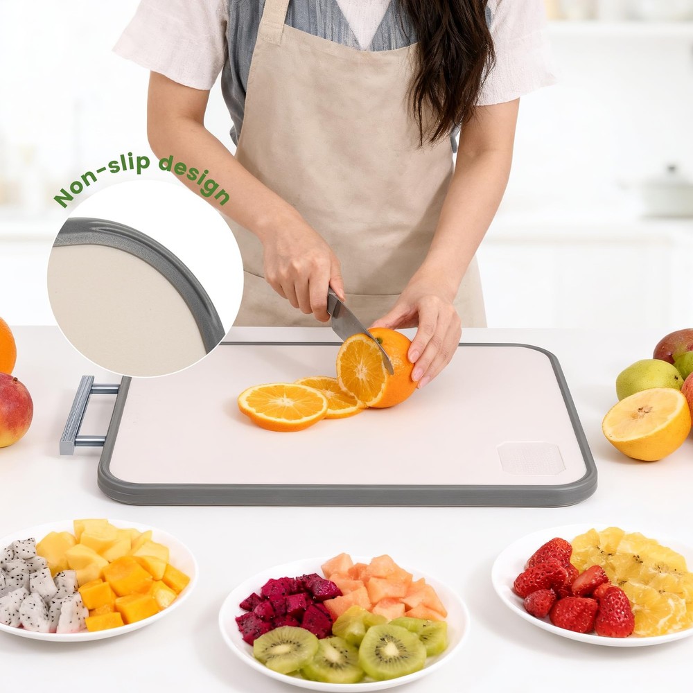 Titanium Cutting Boards for Kitchen, Non Toxic 2-in-1 Cutting Board Double Si...