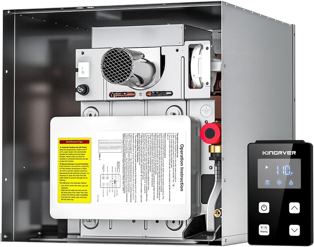 KINGRVER 48,000 BTU RV Tankless Water Heater without Door and Remote Controller
