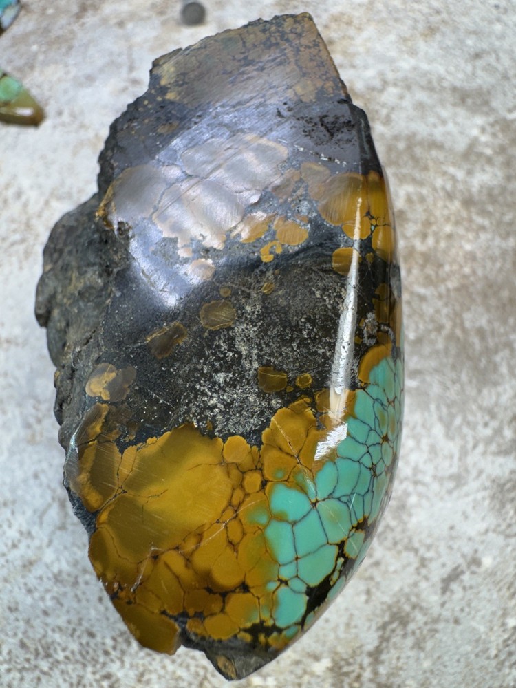 Hubei turquoise stabilized great multi color polychrome solid spiderweb nugget