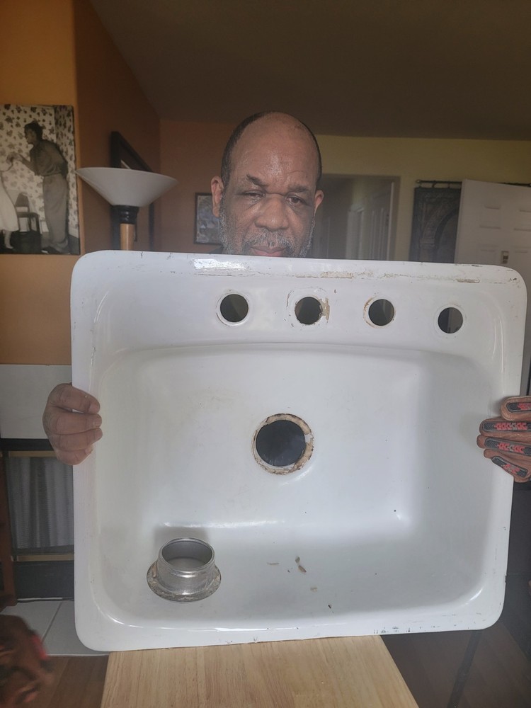 Cast Iron Kitchen Sink White 1994 Multiple Faucet Holes