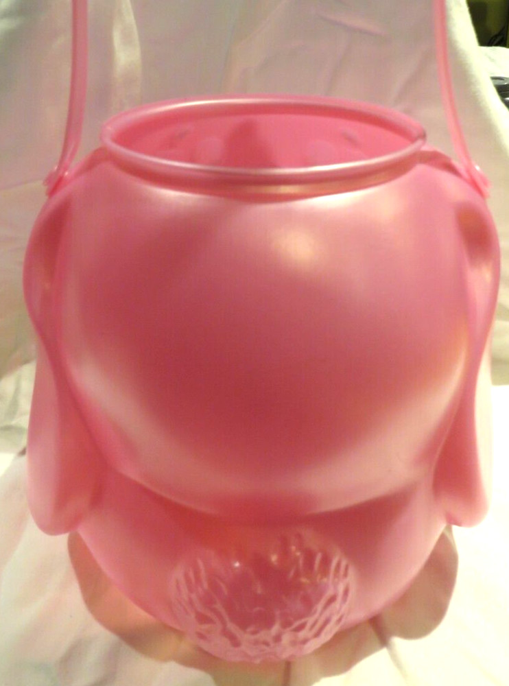 Pink Rabbit hard plastic Easter Basket Bucket Plastic about 12" x 7" x 7"