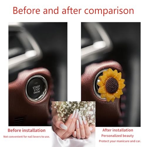 Push to Start Button Cover，Engine Start/Stop Resin Flower Starter Cover Yellow