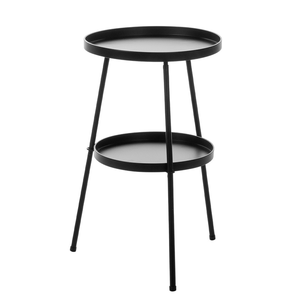 Small Patio Side Table, Round 2-Tier End Table, Metal Round Coffee Table