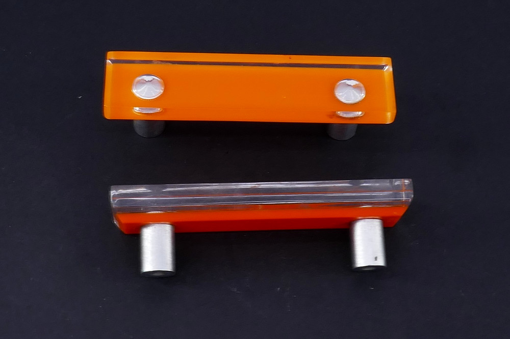 2 RECTANGULAR ORANGE LUCiTE MiD CENTURY 4.25" CABiNET DRESSER DRAWER PULL HANDLE