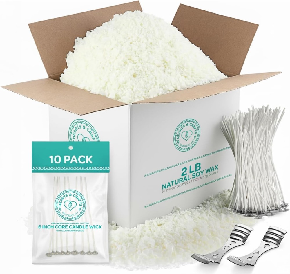 Complete Candle Making Kit - 2lb Soy Wax, 10 Wicks & Metal Centering Devices