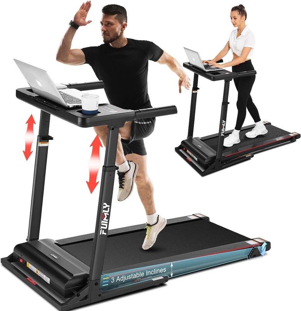 Treadmill with Desk Workstation & Adjustable Height, 300 LBS Weight Capacity
