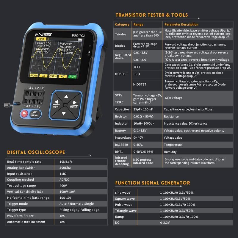 DSO-TC3 Handheld Oscilloscope 3-in-1 AUTO Detection Data Acquisition Analyzers