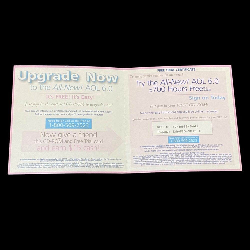 AOL 6.0 CD Rom Easiest and Best Version Yet 2000 Computer Software