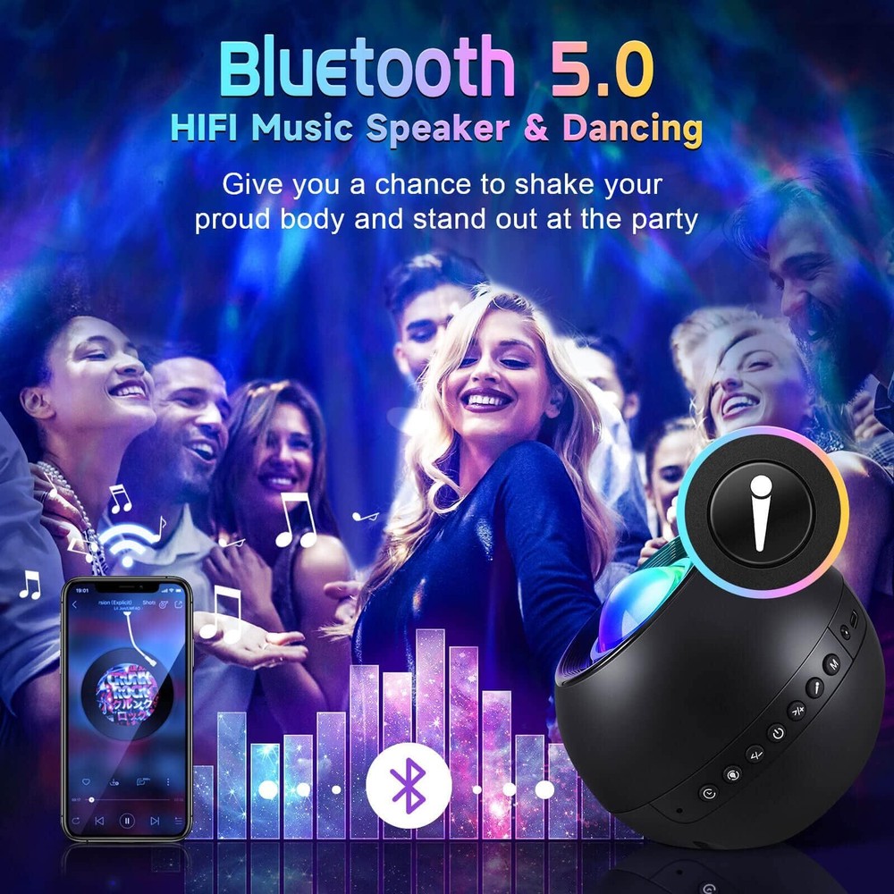 Galaxy Light Projector with HiFi Bluetooth Speaker and White Noise Options