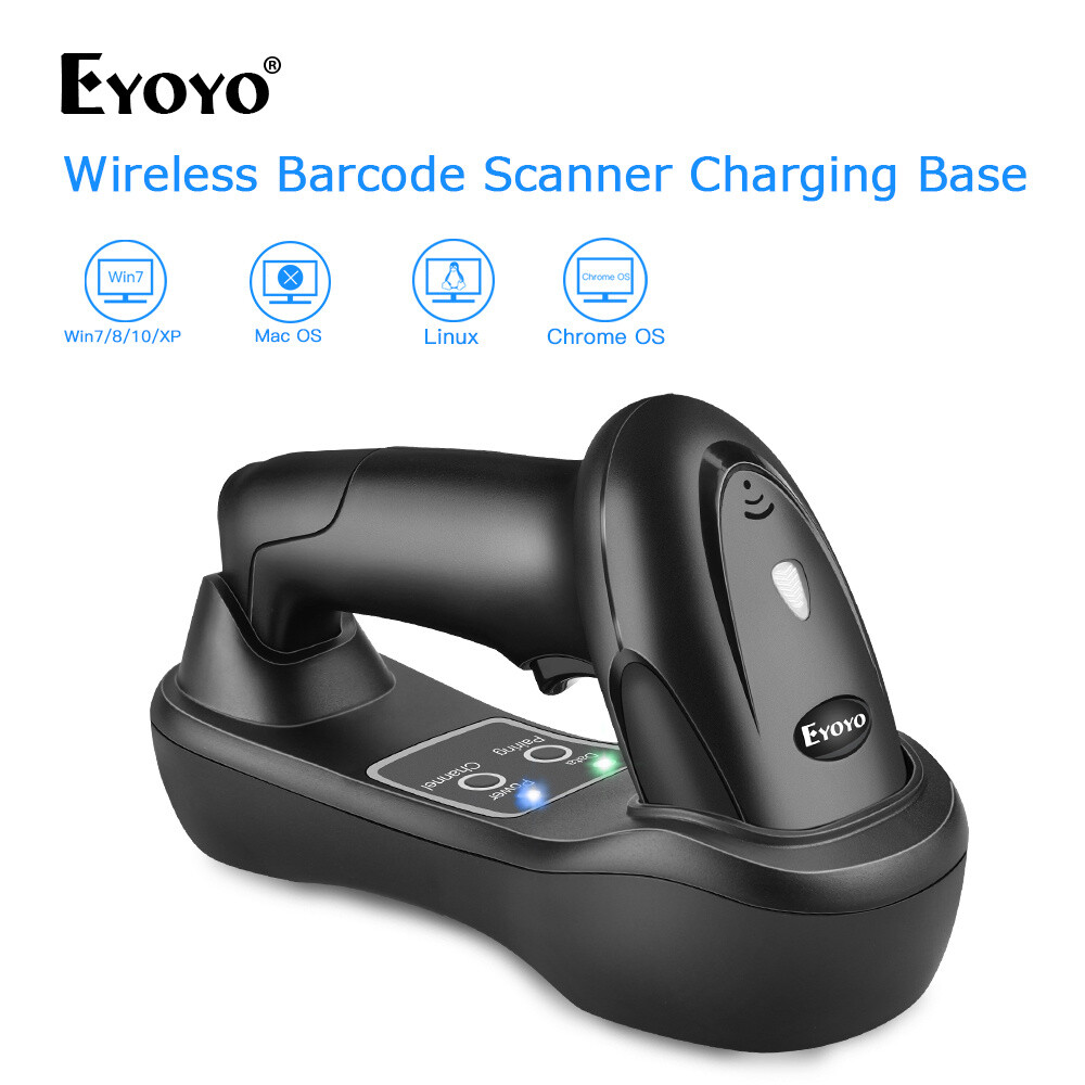 Eyoyo Wireless Barcode Scanner 1D Laser Warehouse Library Inventory Code Scanner