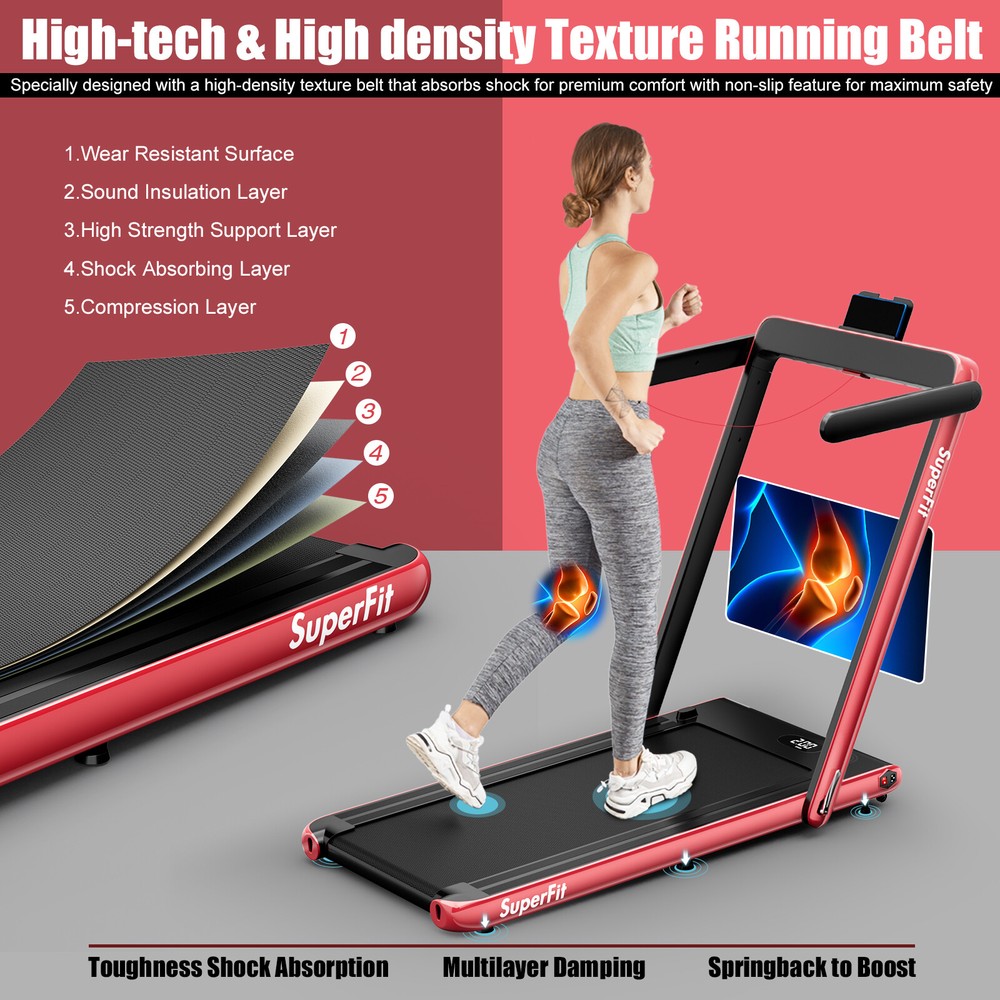 SuperFit 2.25HP 2 in 1 Folding Treadmill W/APP Control Speaker Remote Control