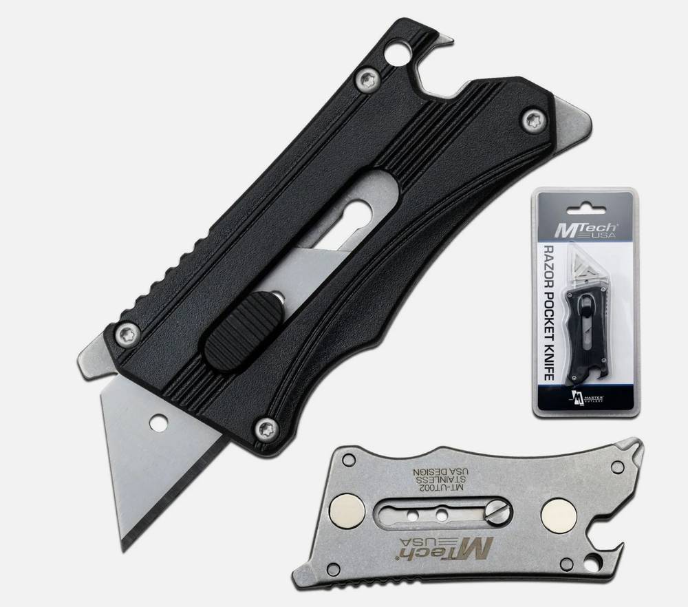 Utlity Knife Boxcutter Mtech Slim Multitool Magnetic SK5 Razor Blade Black