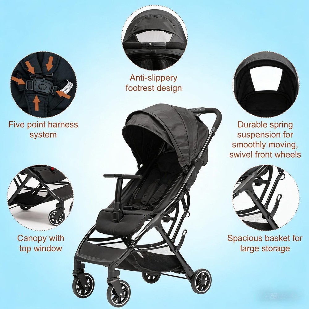Portable Lightweight Umbrella Stroller with Automatic Fold & Sun Canopy
