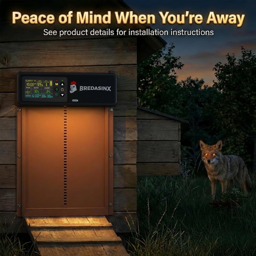 Automatic Chicken Coop Door Solar Powered with HD Screen, Timer & Light Sensor,