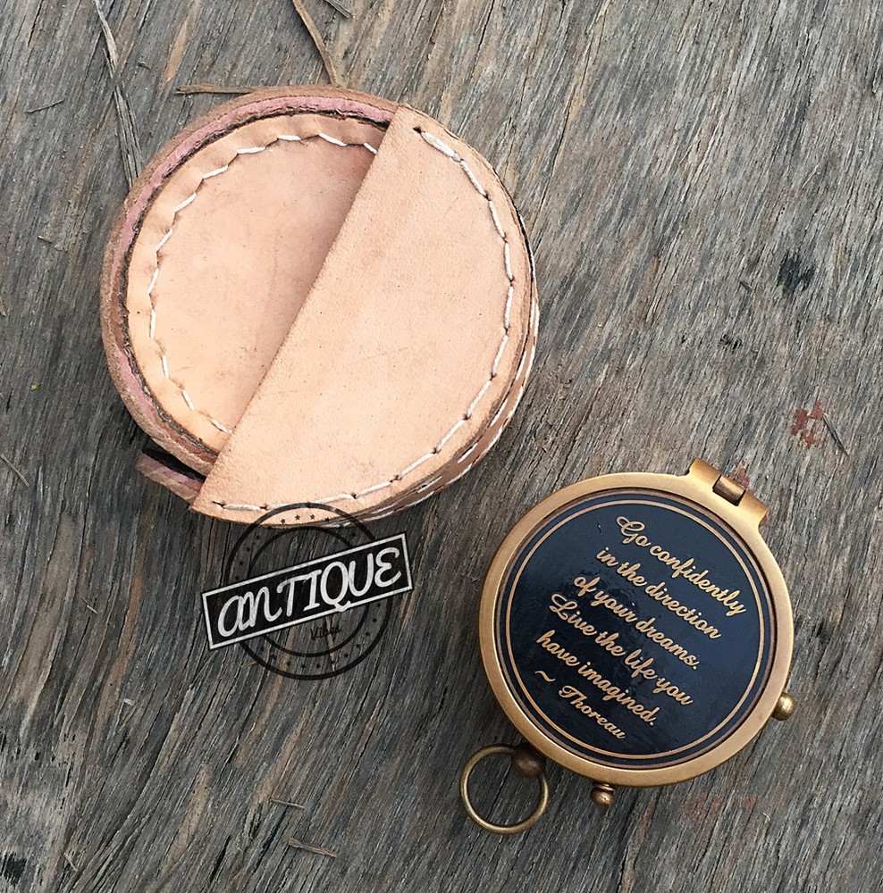 Vintage Mini Pocket Compass w/ Case handmade Working Compass with Quote.