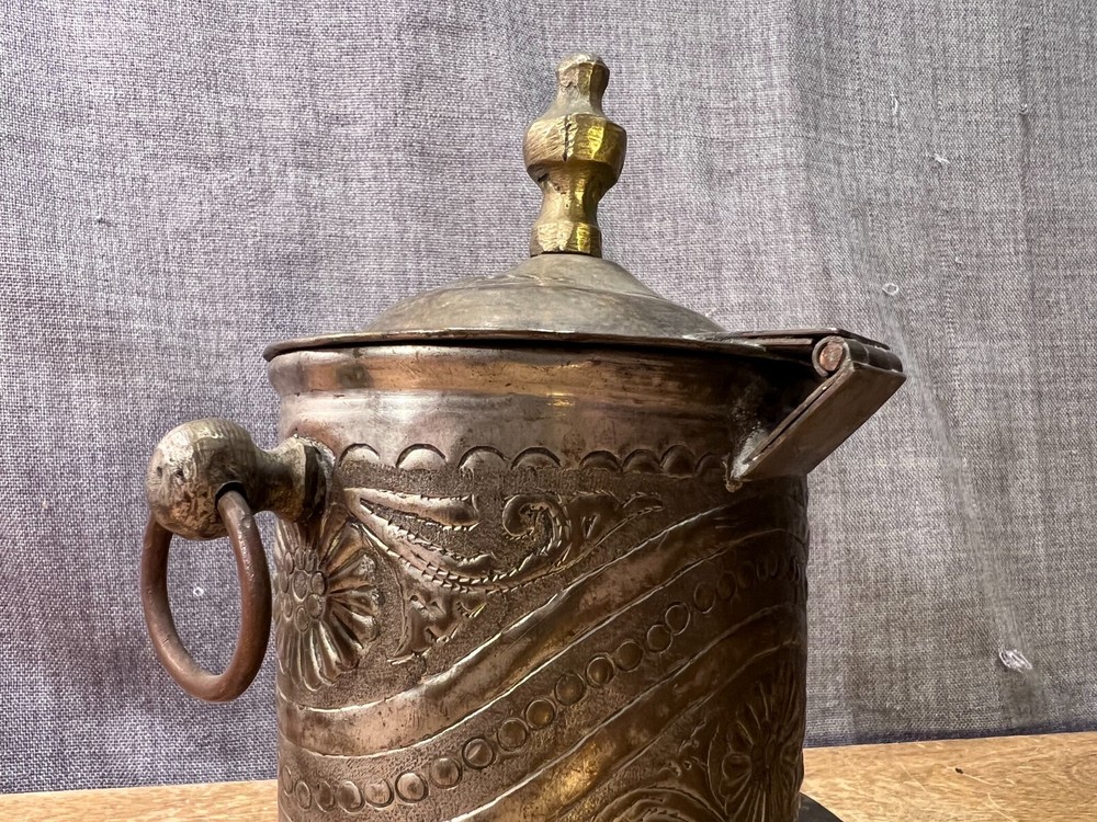 Antique Turkish Tea Coffee Container Caddy Footed Lidded Embossed Metalware