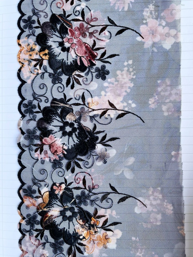 Embroidery Mesh Tip Flowers Designs Polyester Rayon Multi 6 1/8in