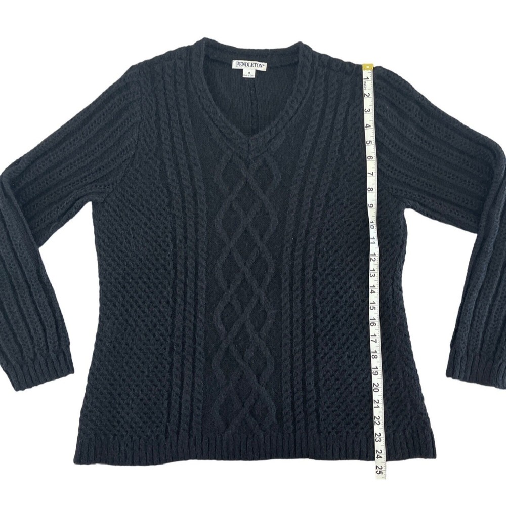 Pendleton Women's V-Neck Cableknit Sweater Black Mohair Wool Size Medium