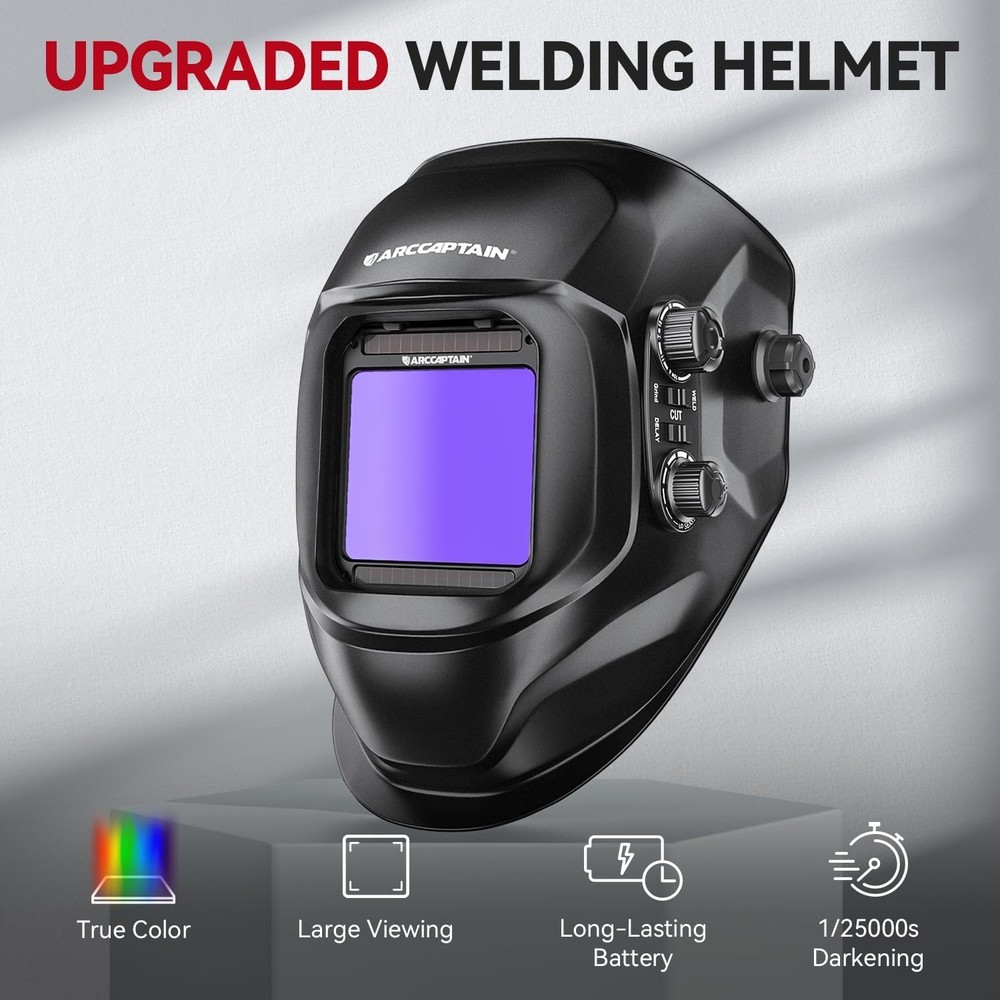 ARCCAPTAIN Welding Helmet Auto Darkening Large Viewing Screen with 4 Arc Sensor