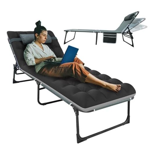 Camping Sleeping Cot, 5-Position Folding Cot/Lounge Chair with Z Ebony