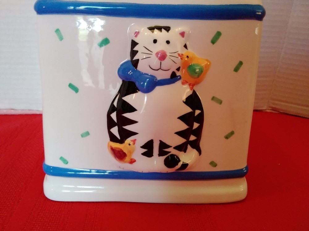 Vintage Kitty Cat With Bird Ceramic Tissue Box Cover CoCo Dowley