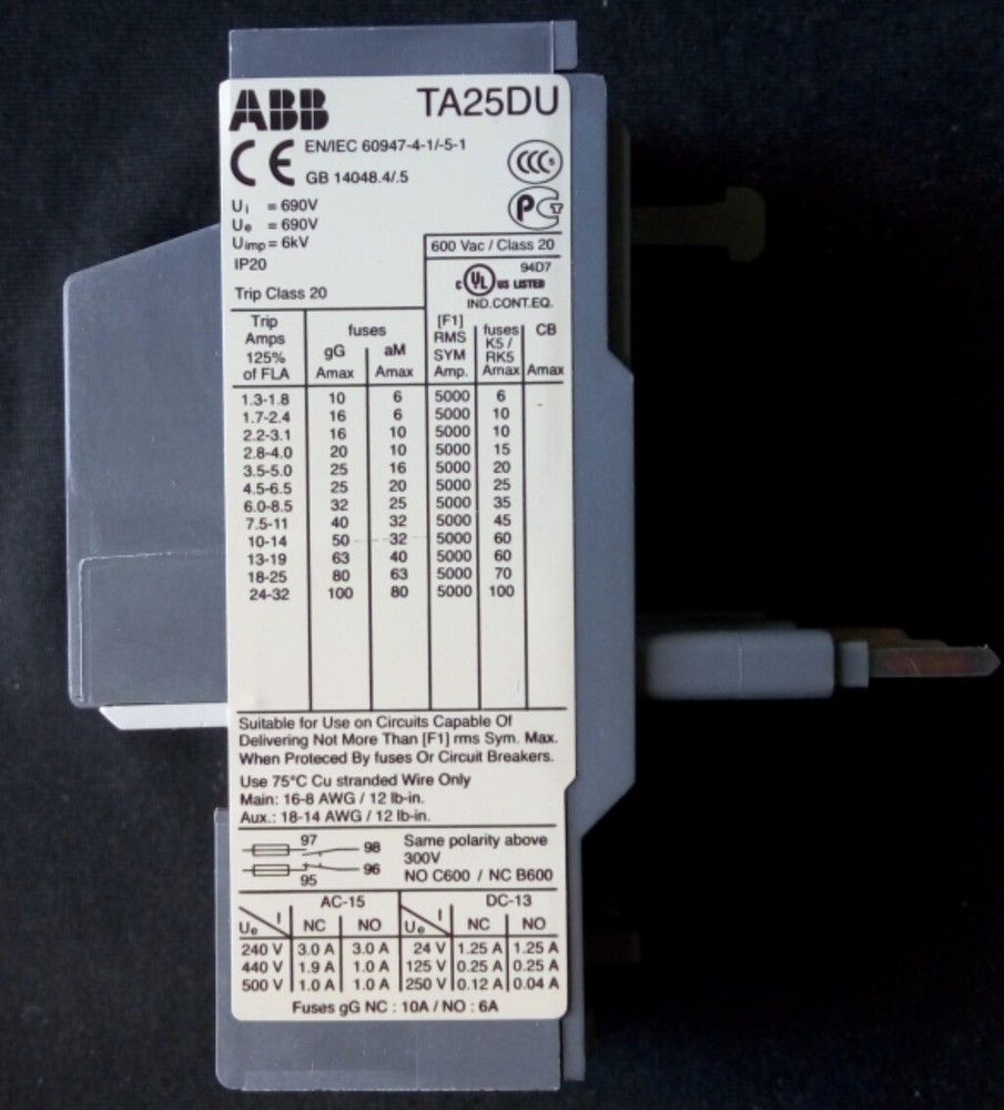 1pcs ABB Thermal Overload Relay TA25DU-8.5M (6-8.5A)