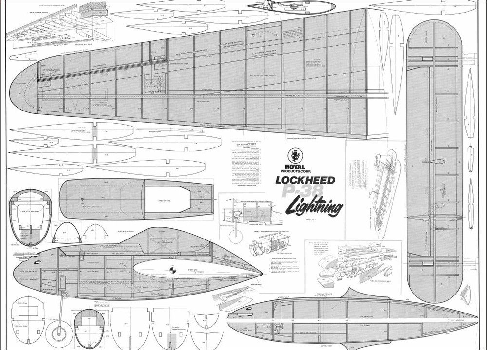 P38 Lightning 74" Giant Scale RC Model AIrplane Printed Plans