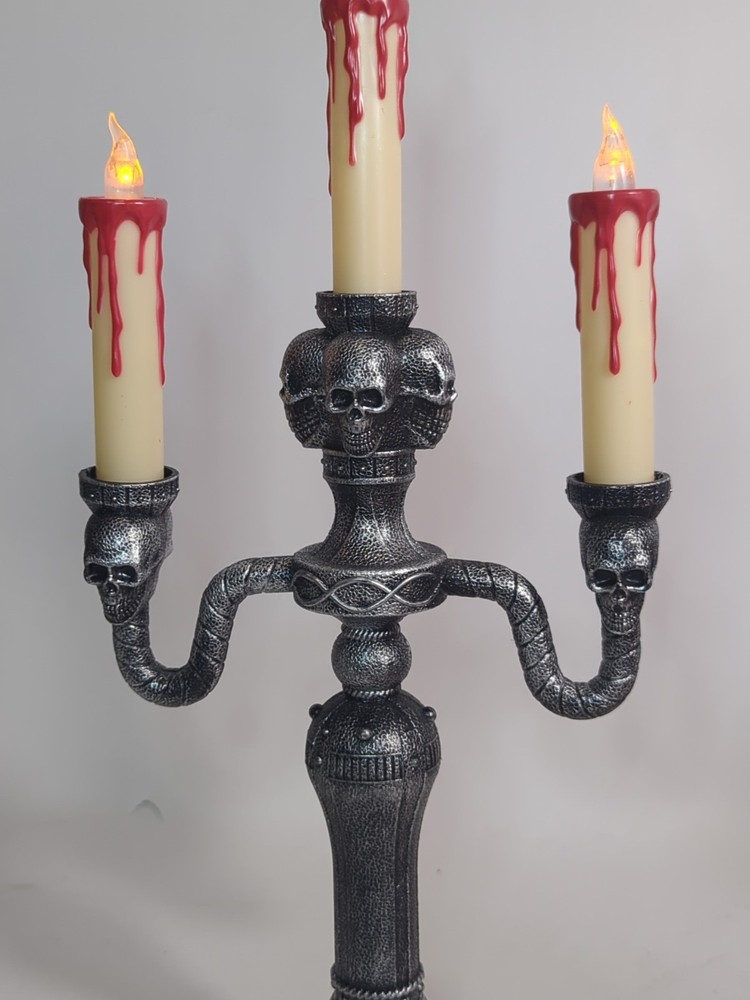 Battery Operated Skull Candelabra Plastic 14" Works