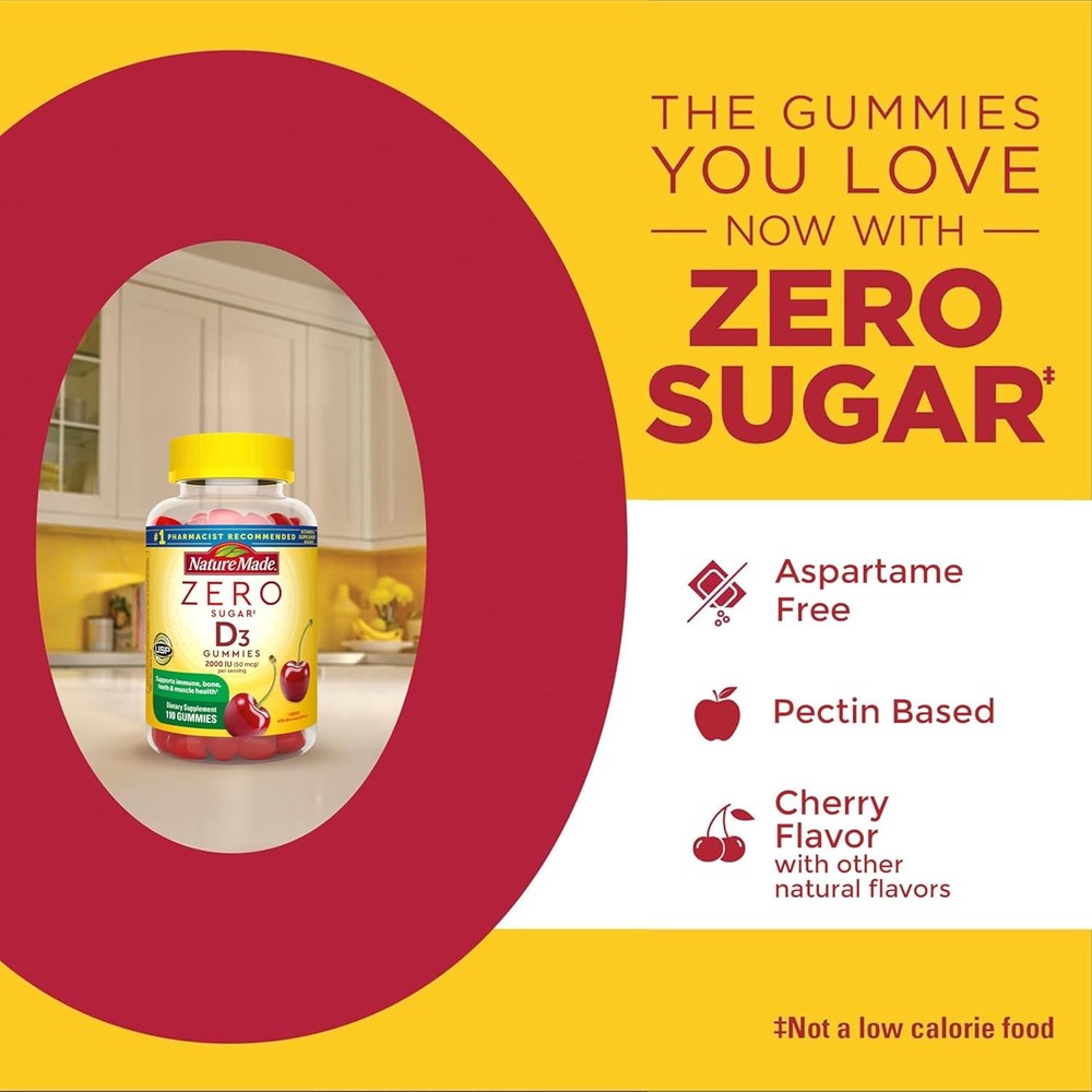 Nature Made Zero Sugar Vitamin D3 Gummies 2000 IU (50 mcg) Per Serving, Bone & I