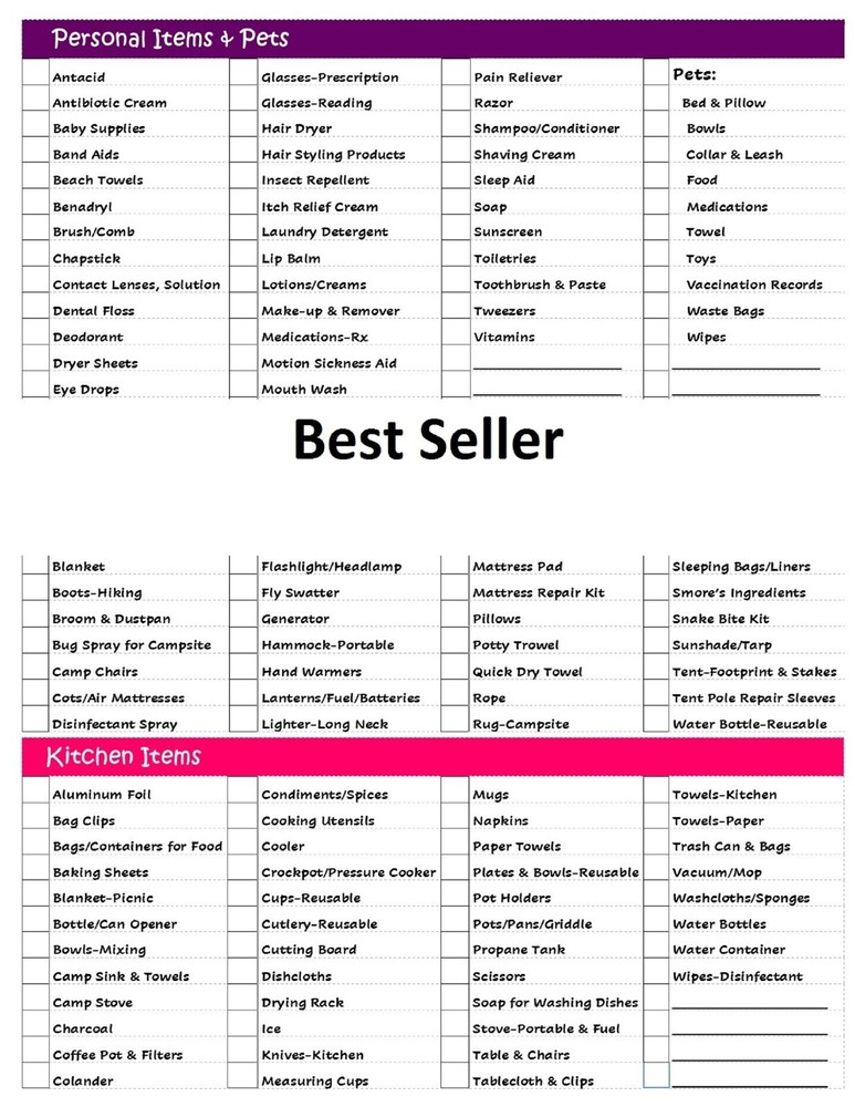 Laminated Road Trip Planner Packing Checklist -2 Sided- Never Forget Essentials!