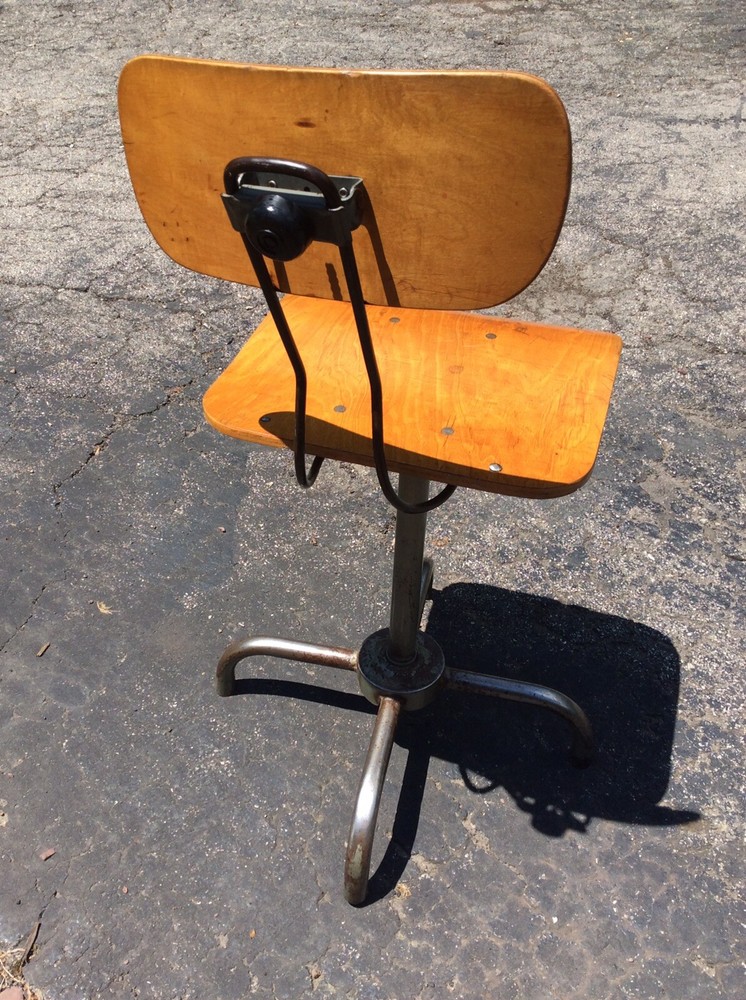 Vintage Adjustrite Wood / Metal Stool.