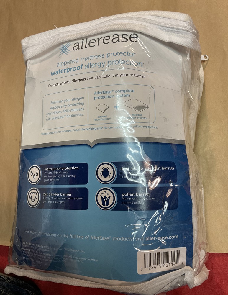 AllerEase Waterproof Allergy Protection Zippered Mattress Protector Queen Size