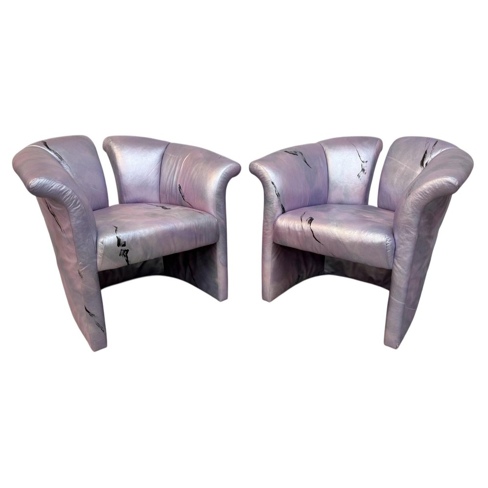 Post Modern Milo Baughman Style Split Back Arm Chairs - Set of 2