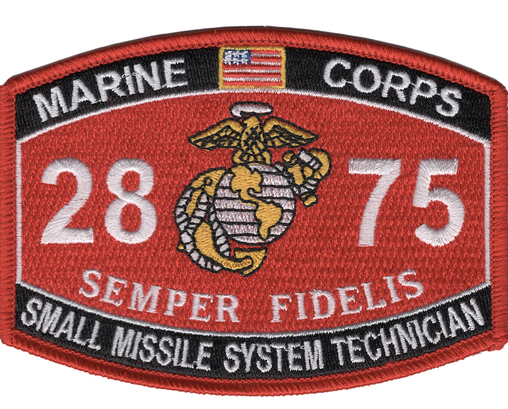 MARINE CORPS MOS 2875 SMALL MISSILE SYSTEM TECHNICIAN EMBROIDERED PATCH