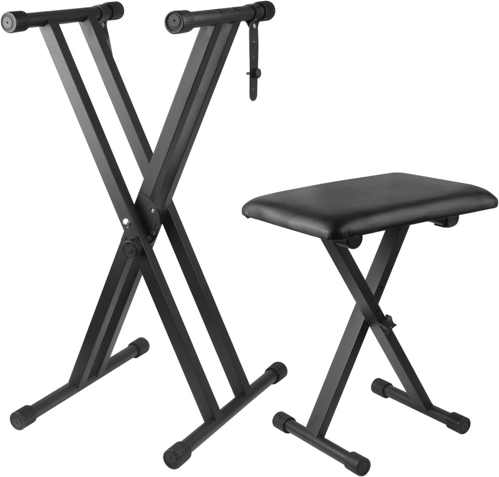 Double X Adjustable Keyboard Stand & Bench Set, Black