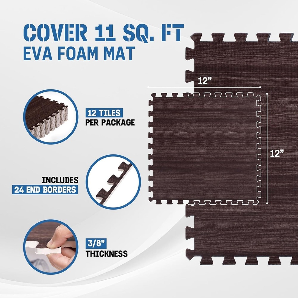 Waterproof EVA Interlocking Puzzle Tiles - 11 SQFT Easy Clean Floor Solution