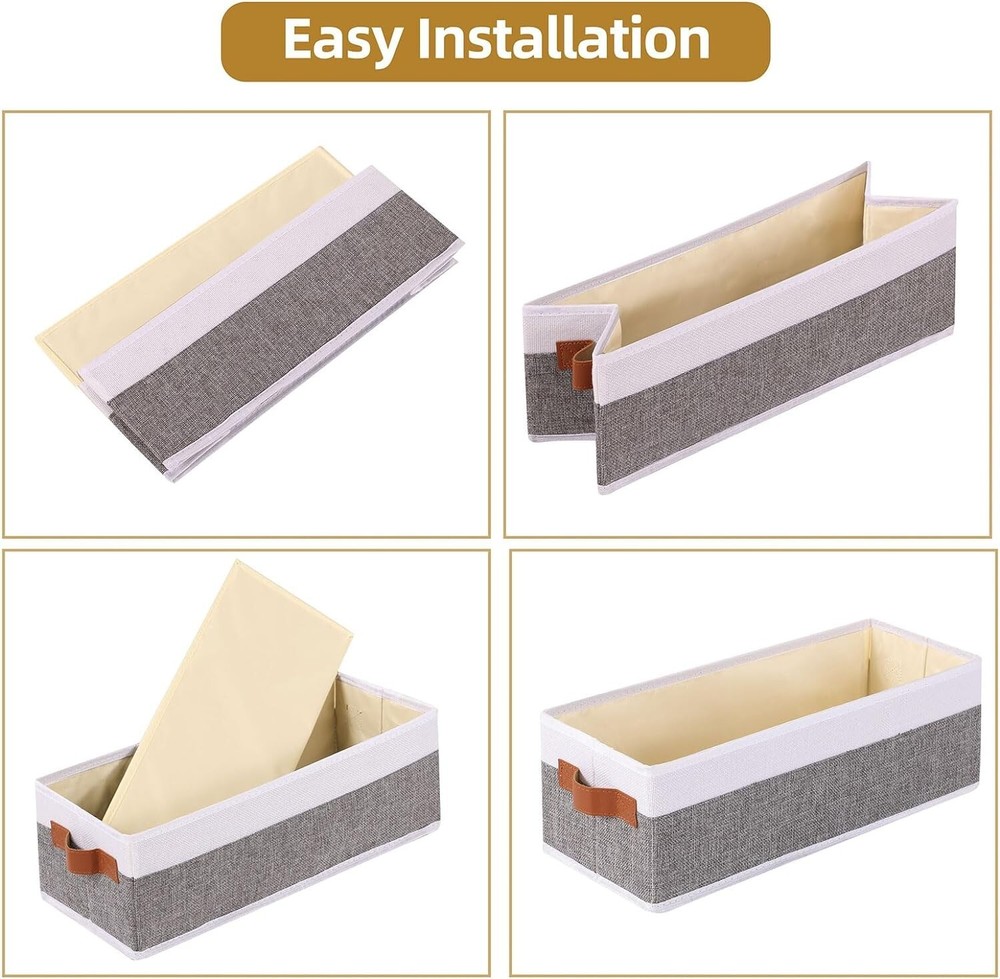 Foldable Open Storage Bins - Fabric Storage Containers with Leather Handles