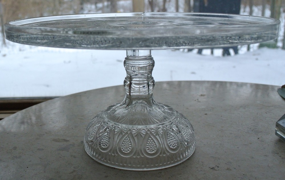 Vintage Pressed Clear Glass Cake Stand "Dotted Loop Pattern"