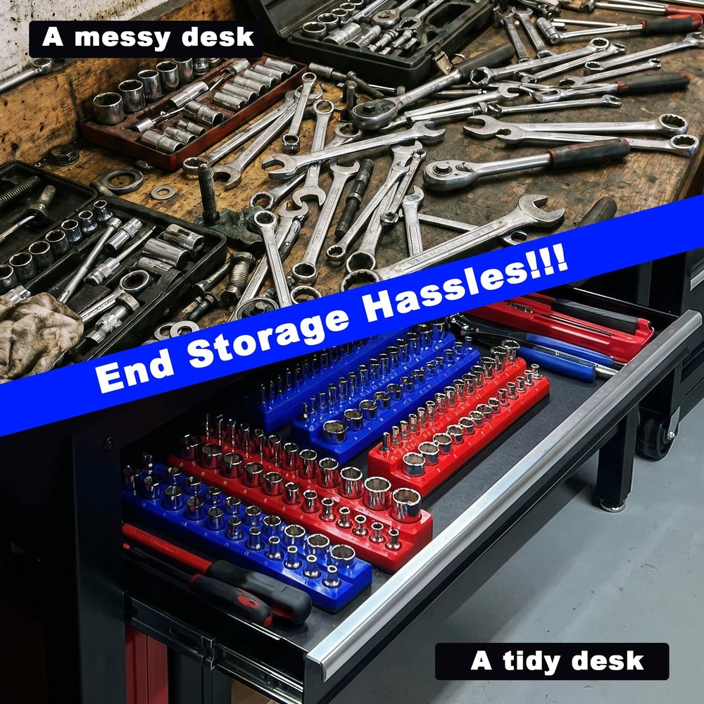 Magnetic Socket Organizer Set - SAE & Metric, 8 Pcs Tool Box Organizer