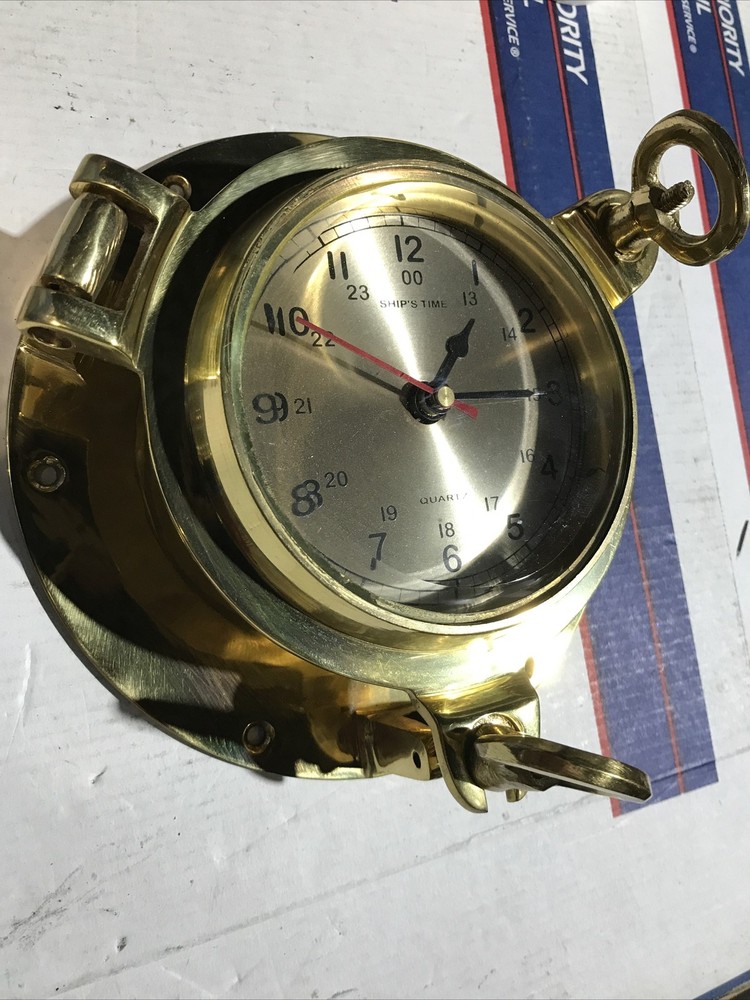 Vintage Solid Brass Quartz Ship's Time Wall Clock